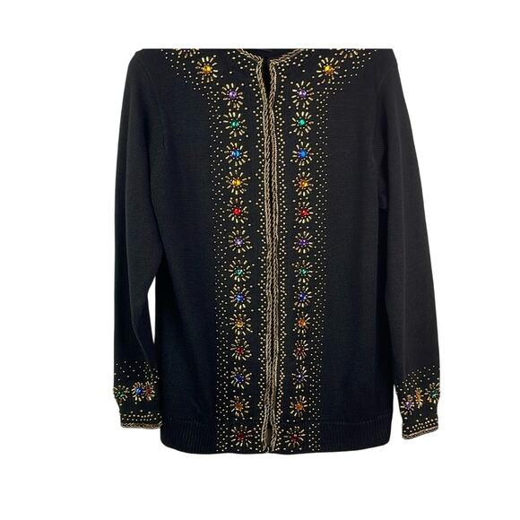 Vintage Black and Gold Embellished Cardigan Sweater - Picture 1 of 8